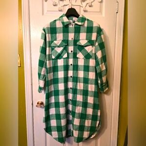 Green and White Flannel Shirt Dress Size S